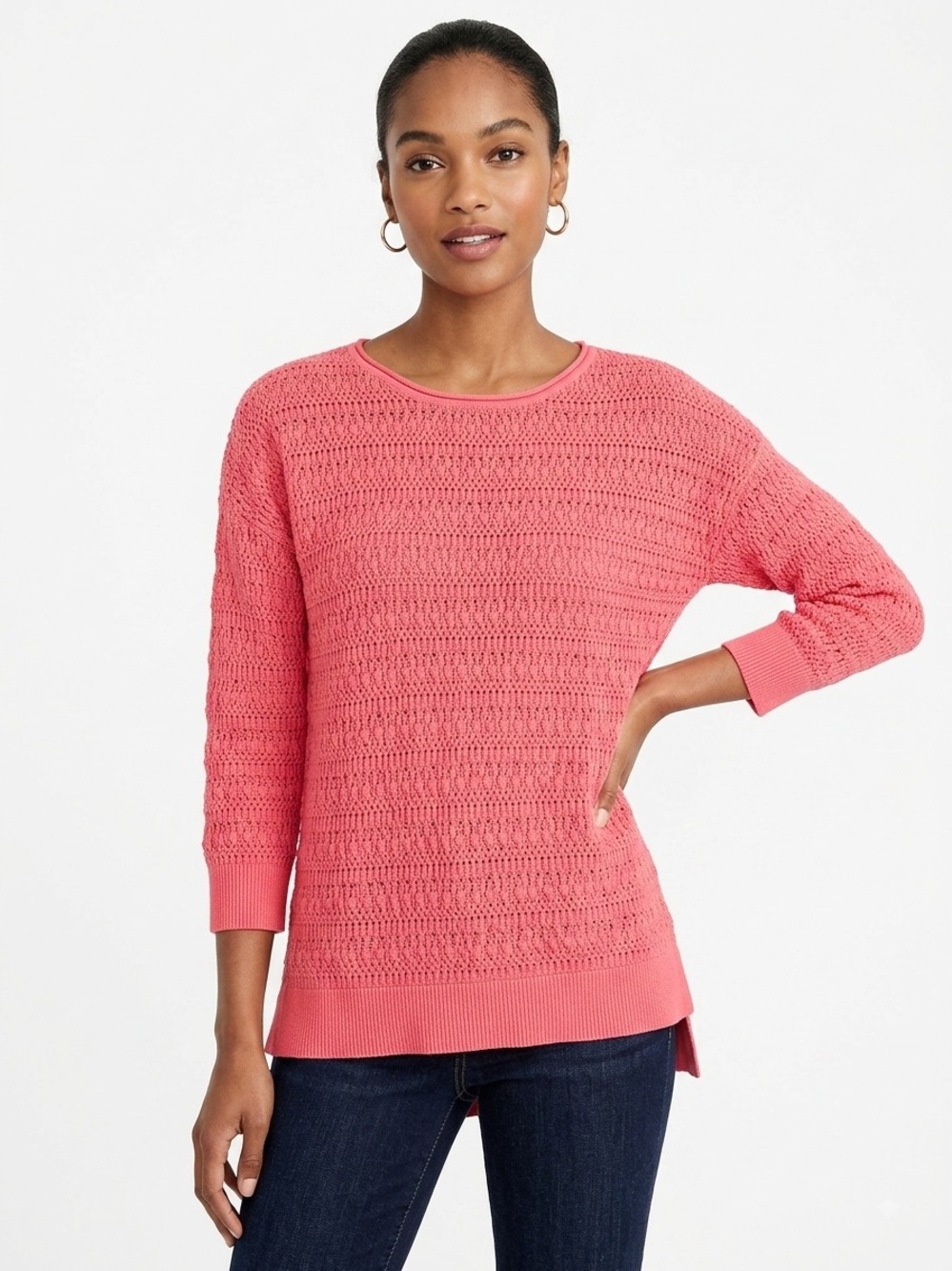 St. John’s Bay Coral Crochet-Textured Crewneck Sweater